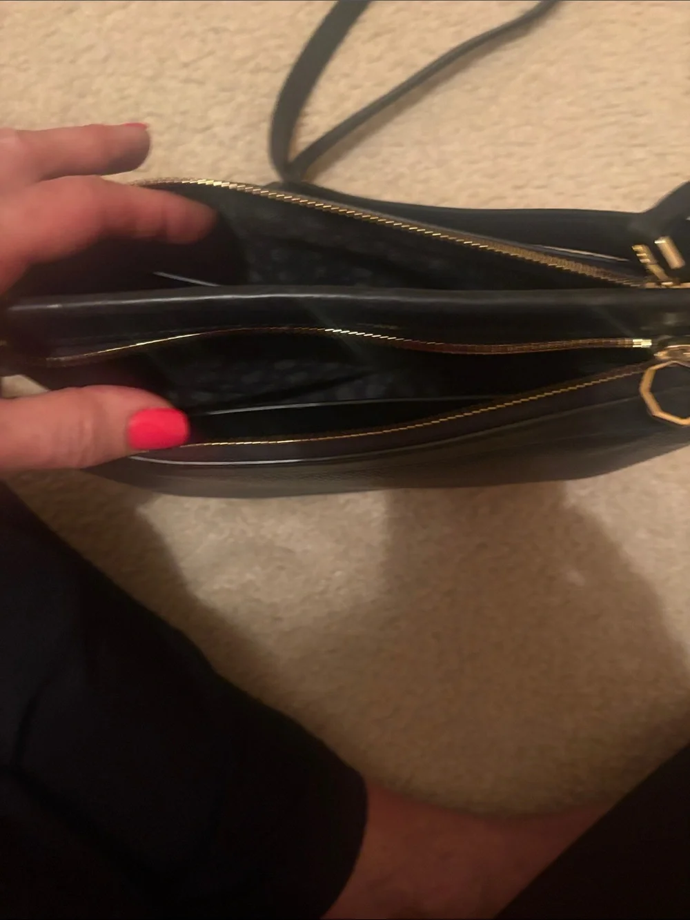 Louise et Cie Black Pebbled Leather Crossbody with Gold Accents